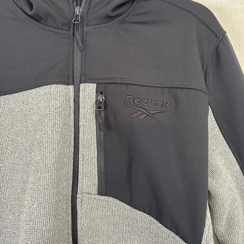 NWT Reebok Jacket Men's Large Gray Black Full Zip Up‎ Hoodie MRSP $165 New L